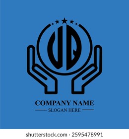 UQ initials held within hands, symbolizing trust and protection. The circle represents unity, while stars highlight excellence and ambition.