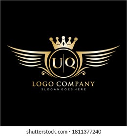 Letra UQ inicial con plantilla de logotipo de ala real.