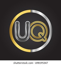 UQ Letter logo in a circle. gold and silver colored. Vector design template elements for your business or company identity.