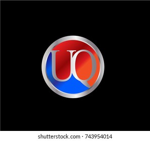 UQ Letter logo Design in a circle. Blue Red and silver colored