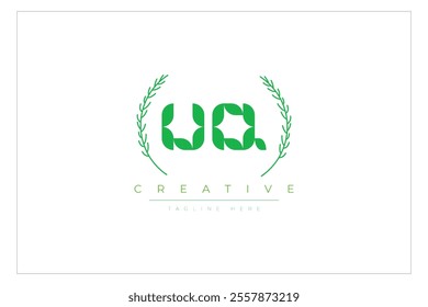 UQ letters eco logo with leaf. Fresh nature and healthy leaf logo design.