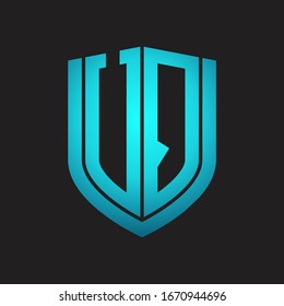 UQ Logo monogram with emblem shield design isolated with blue colors on black background