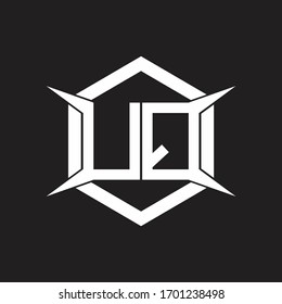 Monograma de logotipo UQ con hexágono y plantilla de diseño de cuatro ejes