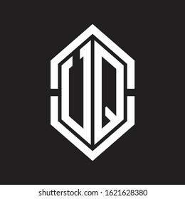UQ Logo monogram with hexagon shape and outline slice style with black and white