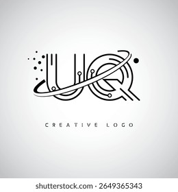 Logotipo de Monograma de Órbita UQ - Marca de Letra Mínima Futurista com Linha de Arte Circular, Pontos Inspirados na Tecnologia e Conceito de Movimento Espacial para Identidade de Marca Moderna