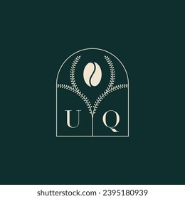 UQ Única y simple combinación de diseño de logotipo con letras y grano de café