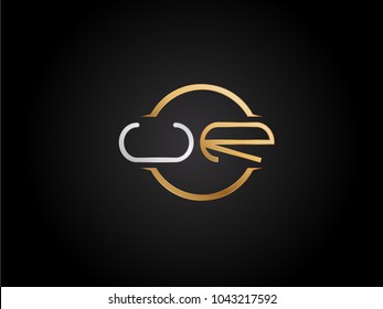 UR circle Shape Letter logo Design in silver gold color
