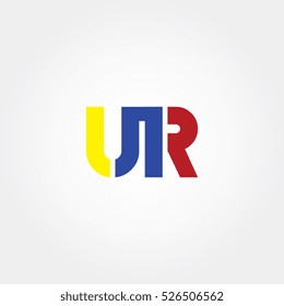 UR flat initial letter logo combining yellow, blue and red