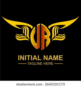 UR Golden Wing Emblem Logo with elegant gold wings, sleek and modern design. Ideal for branding, creative projects, luxury businesses, or artistic ventures.