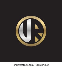 UR initial letters circle elegant logo golden silver black background