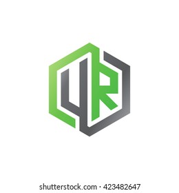 UR initial letters looping linked hexagon logo black gray green