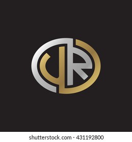 UR initial letters looping linked ellipse elegant logo golden silver black background