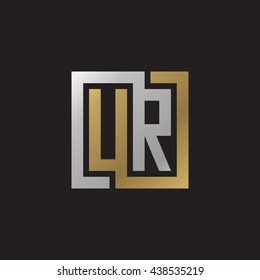 UR initial letters looping linked square elegant logo golden silver black background