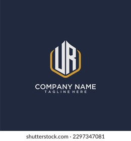 Logo inicial de construcción de monograma UR para bienes raíces con diseño de estilo de polígono creativo