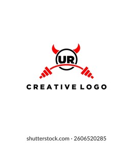 UR initial monogram for fitnes or gym logo with devil style design