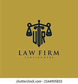 UR initial monogram for lawfirm logo with sword and scale