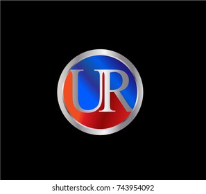 UR Letter logo Design in a circle. Blue Red and silver colored