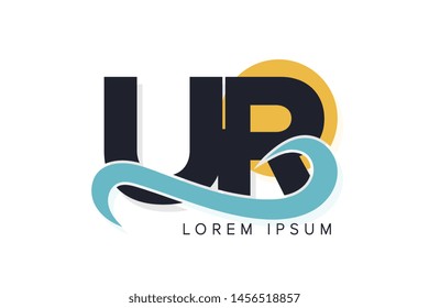 UR letter logo with ocean waves and sunset. Beach concept design