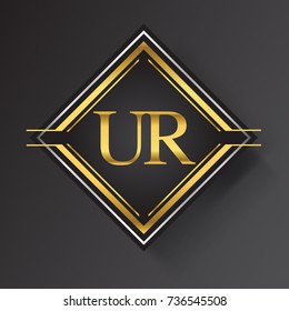 UR Letter logo in a square shape gold and silver colored geometric ornaments.
