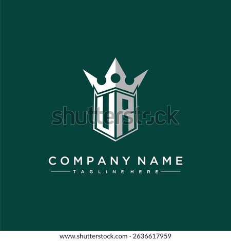 UR letter monogram initial logo for shield and crown design