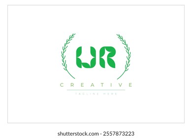 UR letters eco logo with leaf. Fresh nature and healthy leaf logo design.