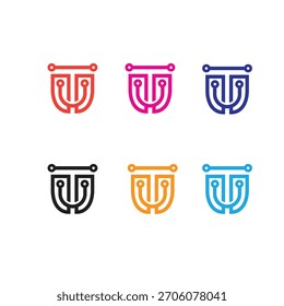 Vector de elemento de ilusión de logotipo de tecnología de línea UR