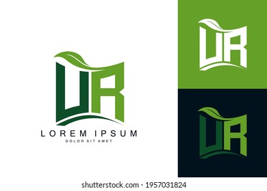 UR logo monogram with green leaf nature organic bio curved shape premium vector design template