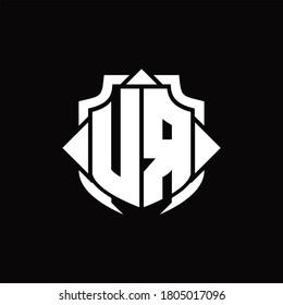 UR logo monogram with shield line and 3 arrows shape design template on black background