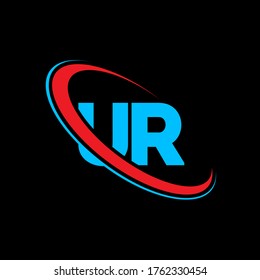 UR U R letter logo design. Initial letter UR linked circle uppercase monogram logo red and blue. UR logo, U R design. ur, u r