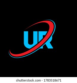 UR U R letter logo design. Initial letter UR linked circle uppercase monogram logo red and blue. UR logo, U R design. ur, u r