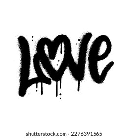 Urabn graffiti grunge word LOVE in black paint overspay style. Concept pf bleeding crying divorce separation love loss. Textured vector lettreing illustration.