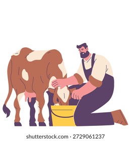 ural farmer milking cow illustration