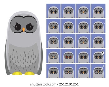 Ural Owl Cartoon Emotion faces Vector Illustration