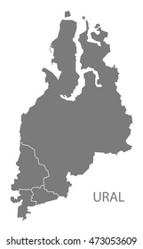 Ural Russia with borders Map grey