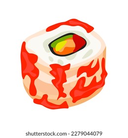 Uramaki with caviar illustration in color cartoon style. Editable vector graphic design.