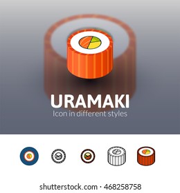 Uramaki color icon, vector symbol in flat, outline and isometric style isolated on blur background