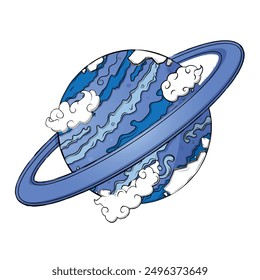 Uran, Vektorkarikatur, flache Illustration. Blauer Uran-Planet des Sonnensystems einzeln auf weißem Hintergrund.