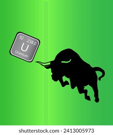 Uranbull etf, Atomnummer des Urans, Atomsymbol des Urans, grüner Hintergrund