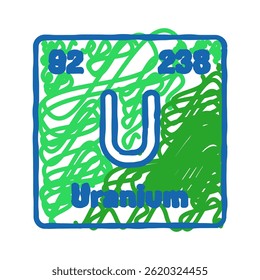 Vector de dibujo de icono de doodle de elemento químico de uranio. signo de elemento químico de uranio. ilustración de símbolo aislado