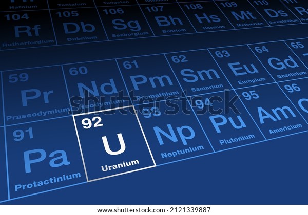 Uranium, chemical element on the periodic table\
of elements, in the actinide series. Radioactive metal with the\
element symbol U and atomic number 92. Used in nuclear power plants\
and nuclear weapons.