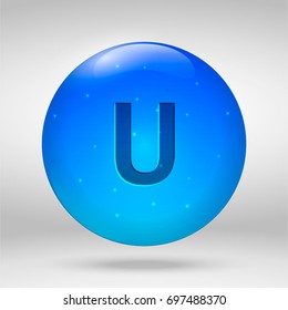 Uranium - element of the periodic table. Vector 3D glossy drop pill capsule icon