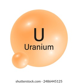 Symbol für Uranelement. Glänzende orange Kugeln. Symbol für chemische Elemente. Vektorillustration.