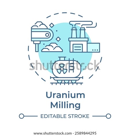 Uranium milling soft blue concept icon. Crush, ground and treat with chemical agent. Nuclear fuel cycle. Round shape line illustration. Abstract idea. Graphic design. Easy to use in article