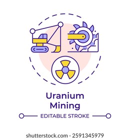 Uranium mining multi color concept icon. Extracting ore from earth to serve raw material. Nuclear fuel cycle. Round shape line illustration. Abstract idea. Graphic design. Easy to use in booklet