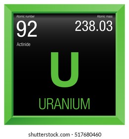 Uranium symbol. Element number 92 of the Periodic Table of the Elements - Chemistry - Green frame with black background