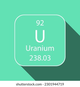 Uranium symbol with long shadow design. Chemical element of the periodic table. Vector illustration.