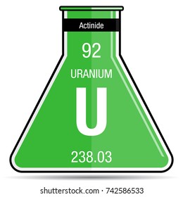 Uranium symbol on chemical flask. Element number 92 of the Periodic Table of the Elements - Chemistry