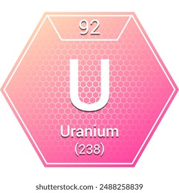 Uranium (U) (092) Actinide - Fundamental Chemical Element, Periodic Table in Chemistry Symbol, Name, Atomic Mass, Number, Chemistry Hexagon Logo Icon Design, White Background