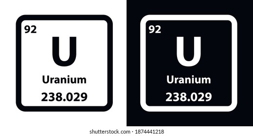 Uranium U chemical element icon. The chemical element of the periodic table. Sign with atomic number. 