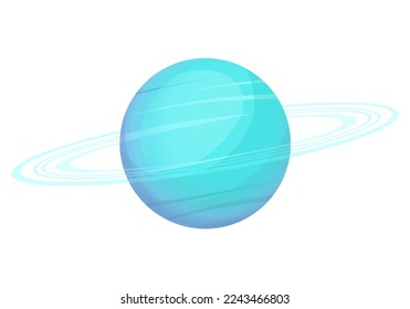 Uranus blue green planet. Planet of solar system. Cartoon style vector illustration isolated on white background. 